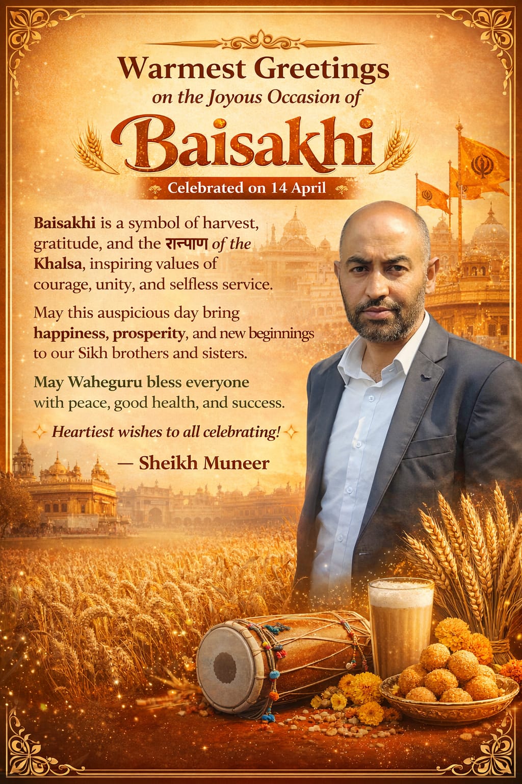 Shiekh Muneer Extends Warm Greetings on the occasion of Baisakhi